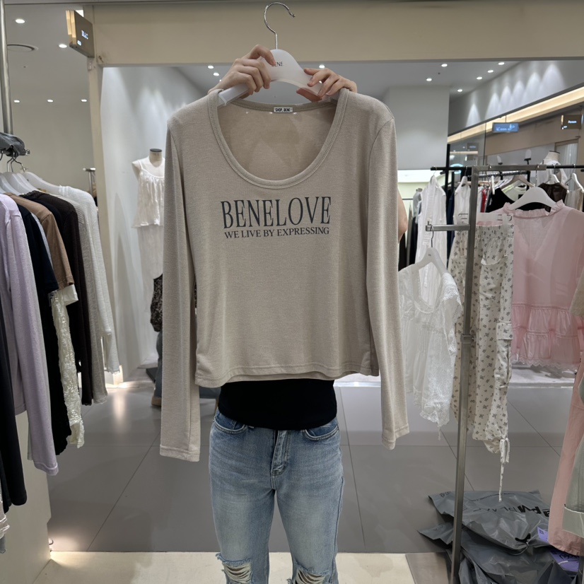 BENE東大門代購女裝新款真品26夏季時尚人氣熱賣長袖T恤U領BENE長袖T恤圖色3