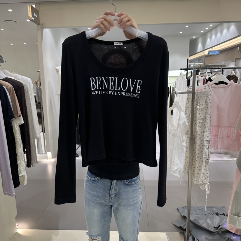 BENE東大門代購女裝新款真品26夏季時尚人氣熱賣長袖T恤U領BENE長袖T恤圖色6黑色