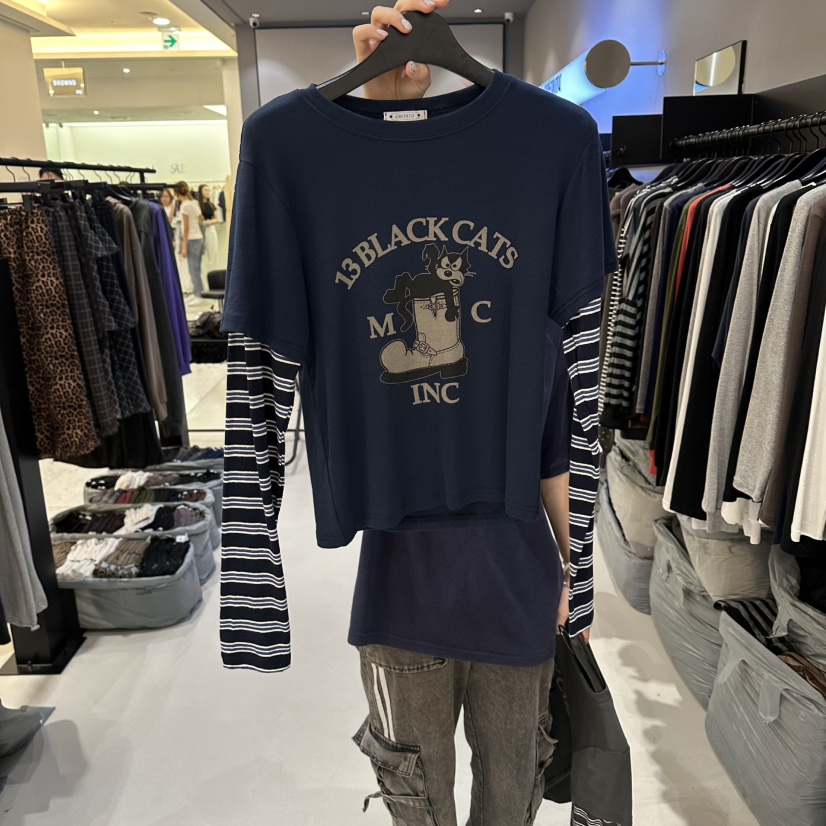 CREDITO東大門代購女士新品推薦人氣真品熱賣長袖T恤假兩件CREDITO長袖T恤圖色2