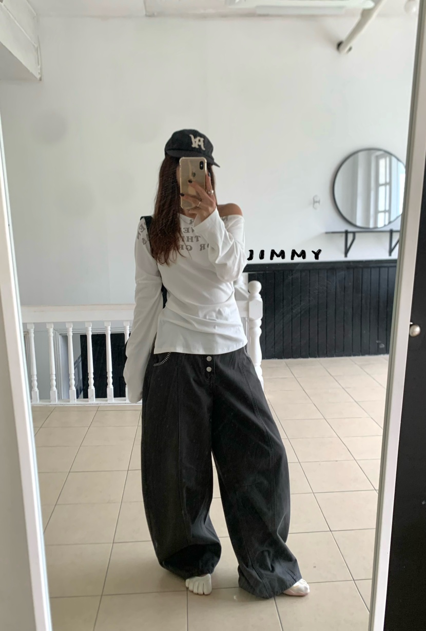 JIMMY韓國直郵女裝新品人氣26夏季熱賣時尚長袖T恤印花寬松JIMMY/REMAKE長袖T恤