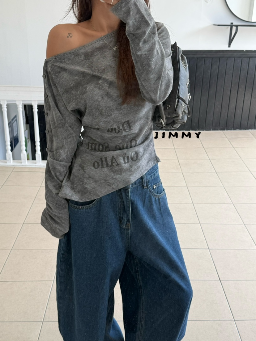 JIMMY韓國代購女士新款26夏季推薦人氣休閑真品熱賣長袖T恤JIMMY/REMAKE長袖T恤