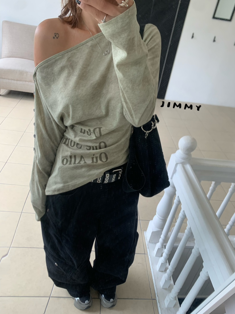 JIMMY韓國代購女士新款26夏季推薦人氣休閑真品熱賣長袖T恤JIMMY/REMAKE長袖T恤圖色1