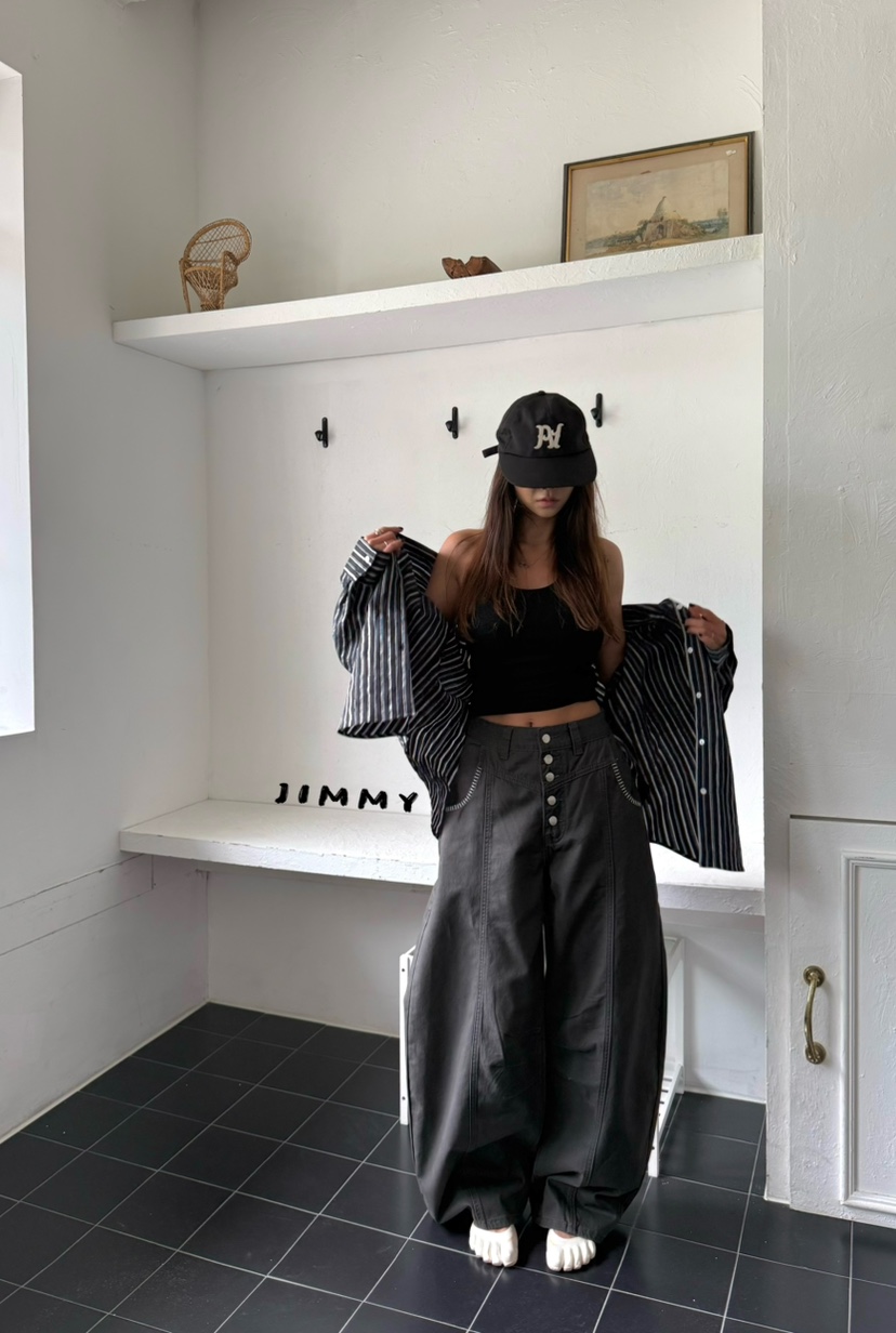 JIMMY韓國代購女士新款26夏季真品休閑人氣推薦休閑褲紐扣JIMMY/REMAKE休閑褲