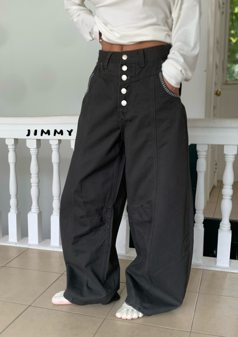 JIMMY韓國代購女士新款26夏季真品休閑人氣推薦休閑褲紐扣JIMMY/REMAKE休閑褲圖色1