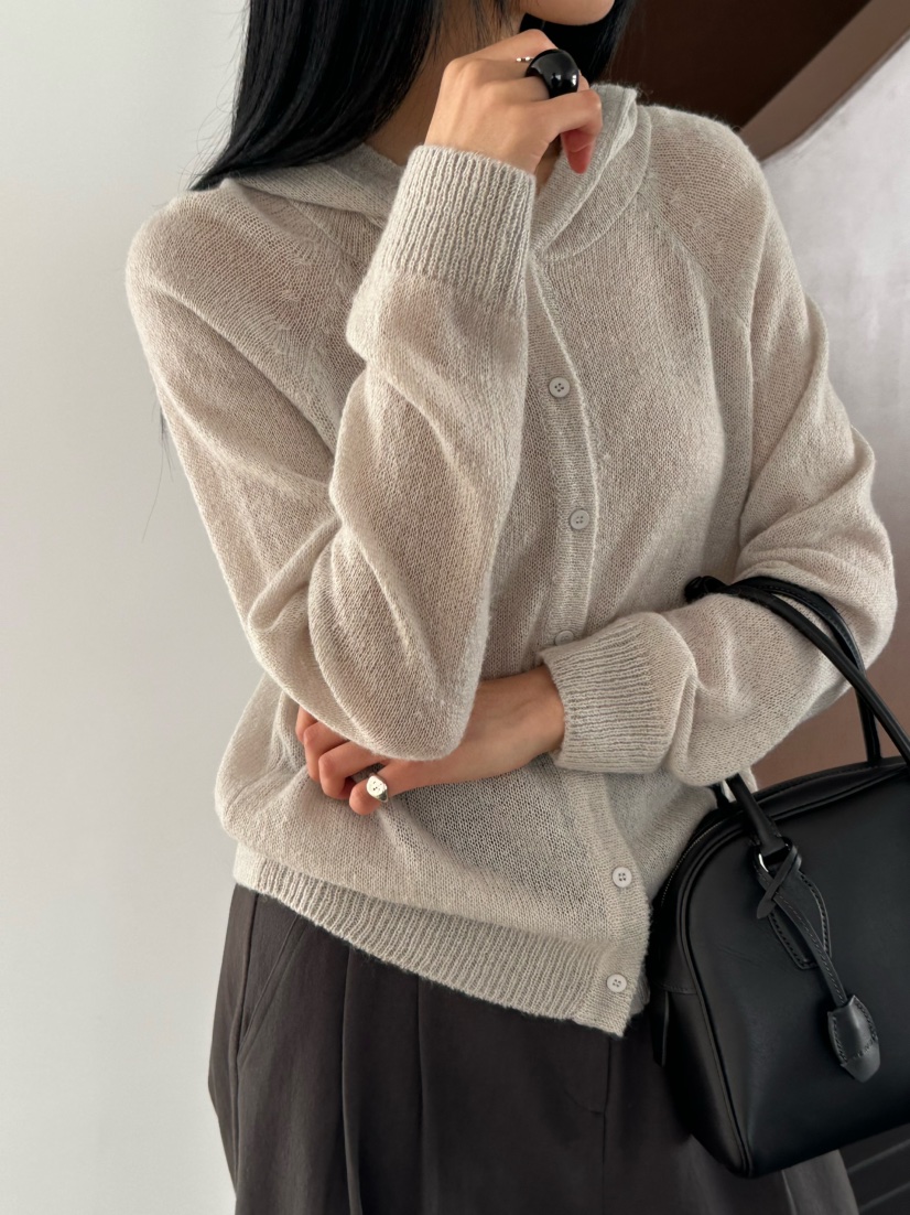 LE VASE東大門直郵女裝新款人氣26春夏針織衫馬海毛連帽LE VASE針織衫