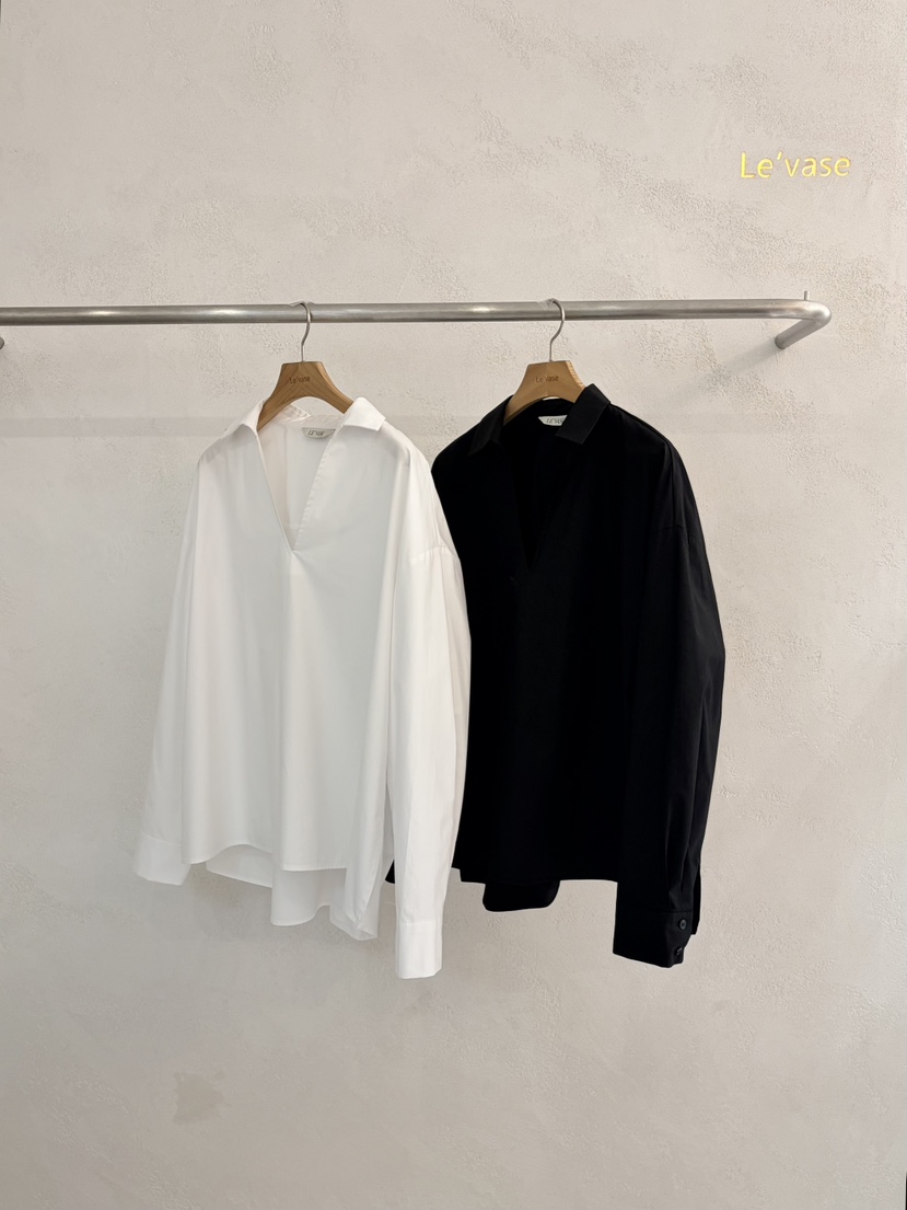 LE VASE韓國直郵女裝新品真品職業時尚襯衫蕾絲衫V領深VLE VASE襯衫/蕾絲衫