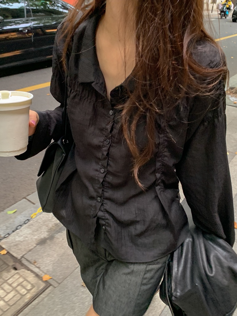 WEARABLE-L韓國直郵女士新品休閑熱賣26春夏襯衫蕾絲衫褶皺WEARABLE襯衫/蕾絲衫