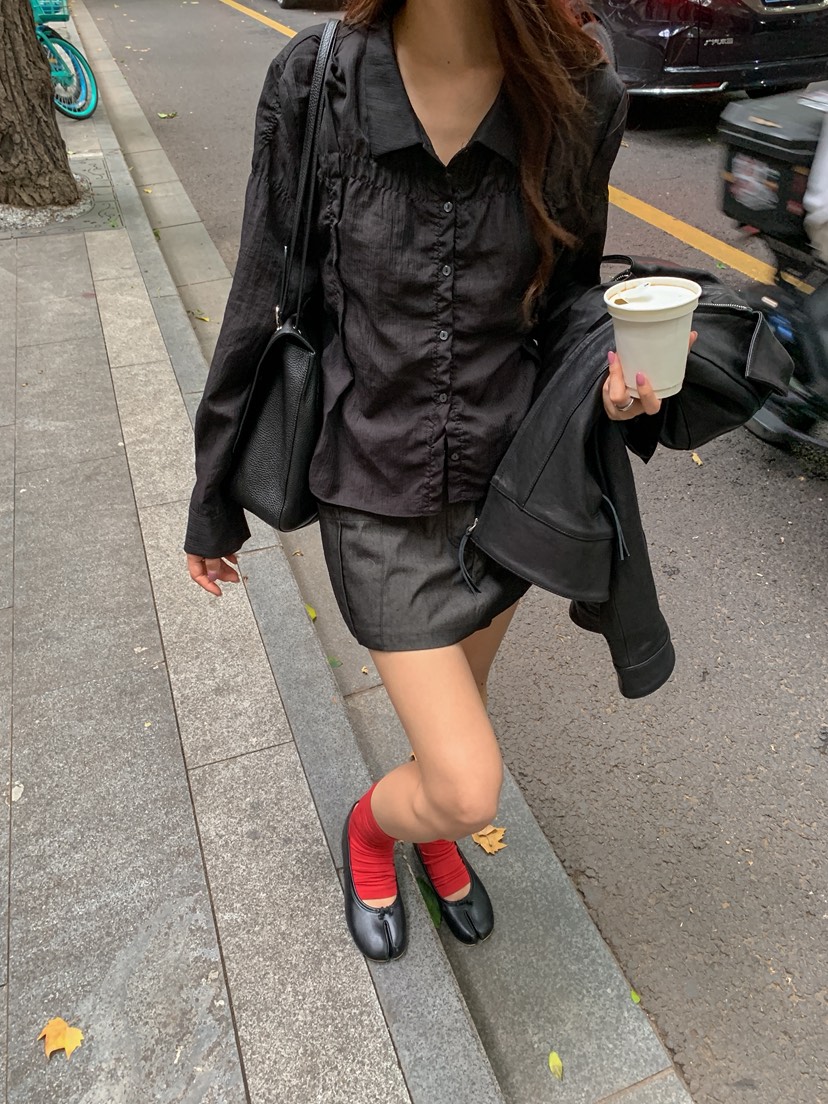 WEARABLE-L韓國直郵女士新品休閑熱賣26春夏襯衫蕾絲衫褶皺WEARABLE襯衫/蕾絲衫
