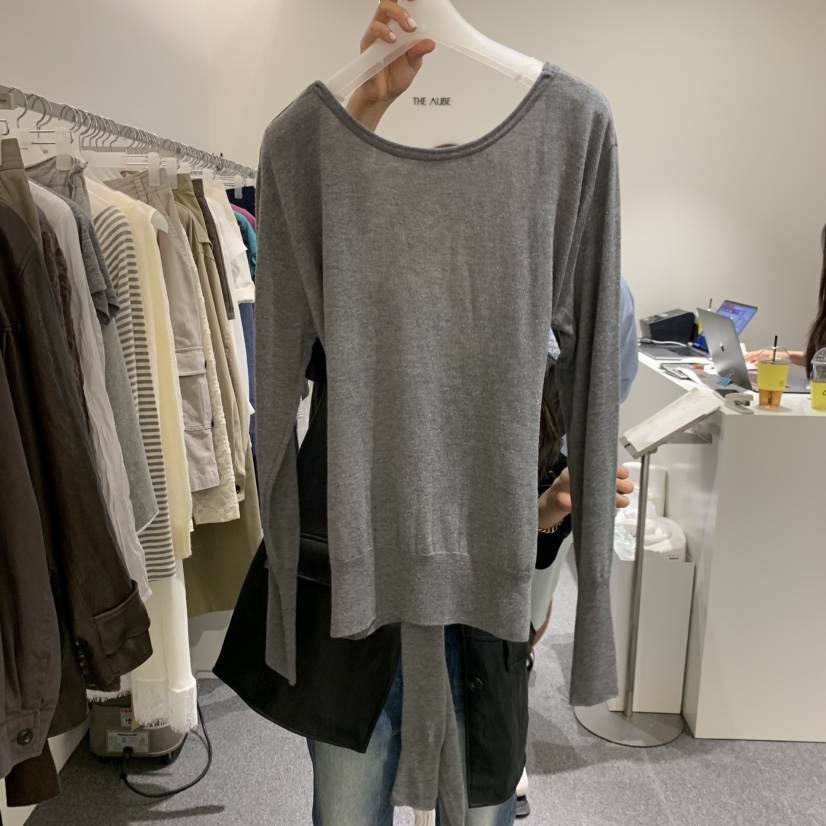 AUBE韓國直郵女士新品熱賣推薦人氣26春夏時尚長袖T恤深U領AUBE長袖T恤