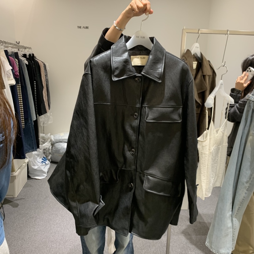 AUBE韓國代購女士新款熱賣真品26春夏時尚皮衣金屬絲皮革AUBE皮衣圖色2