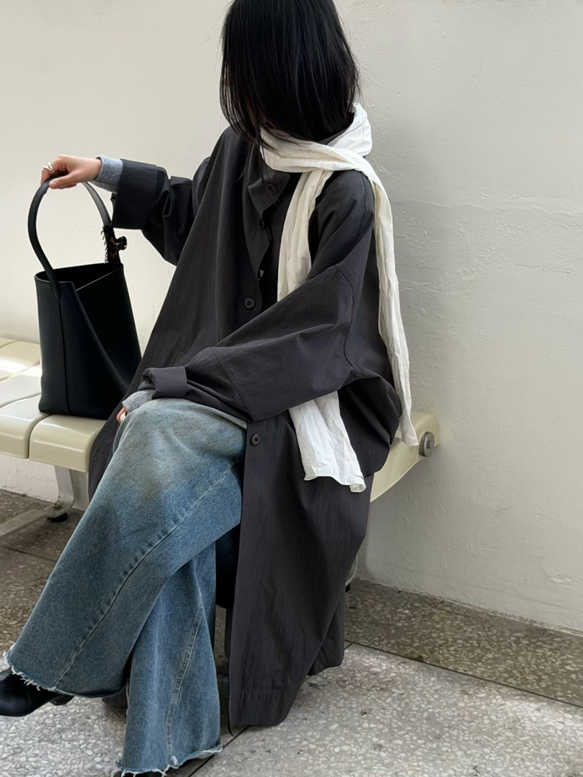 ARKIE/TAF韓國直郵女士新品人氣26初秋休閑長款風衣高領ARKIE/TAF長款風衣