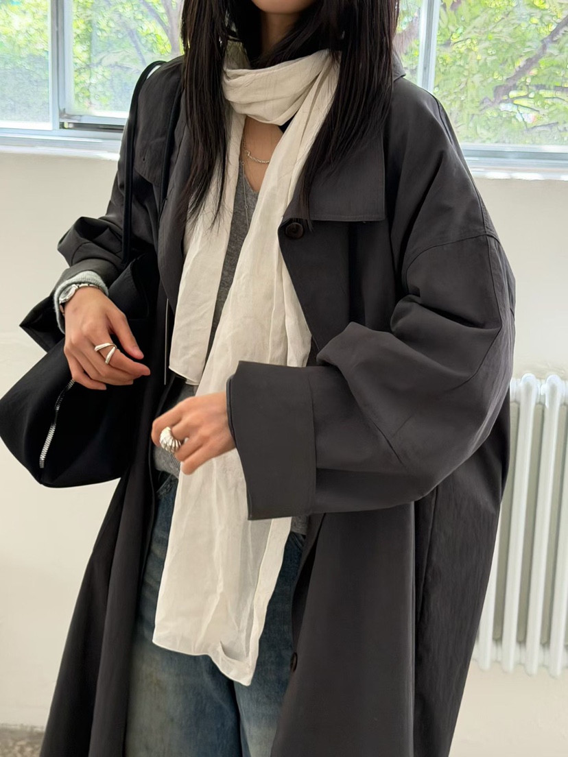ARKIE/TAF韓國直郵女士新品人氣26初秋休閑長款風衣高領ARKIE/TAF長款風衣