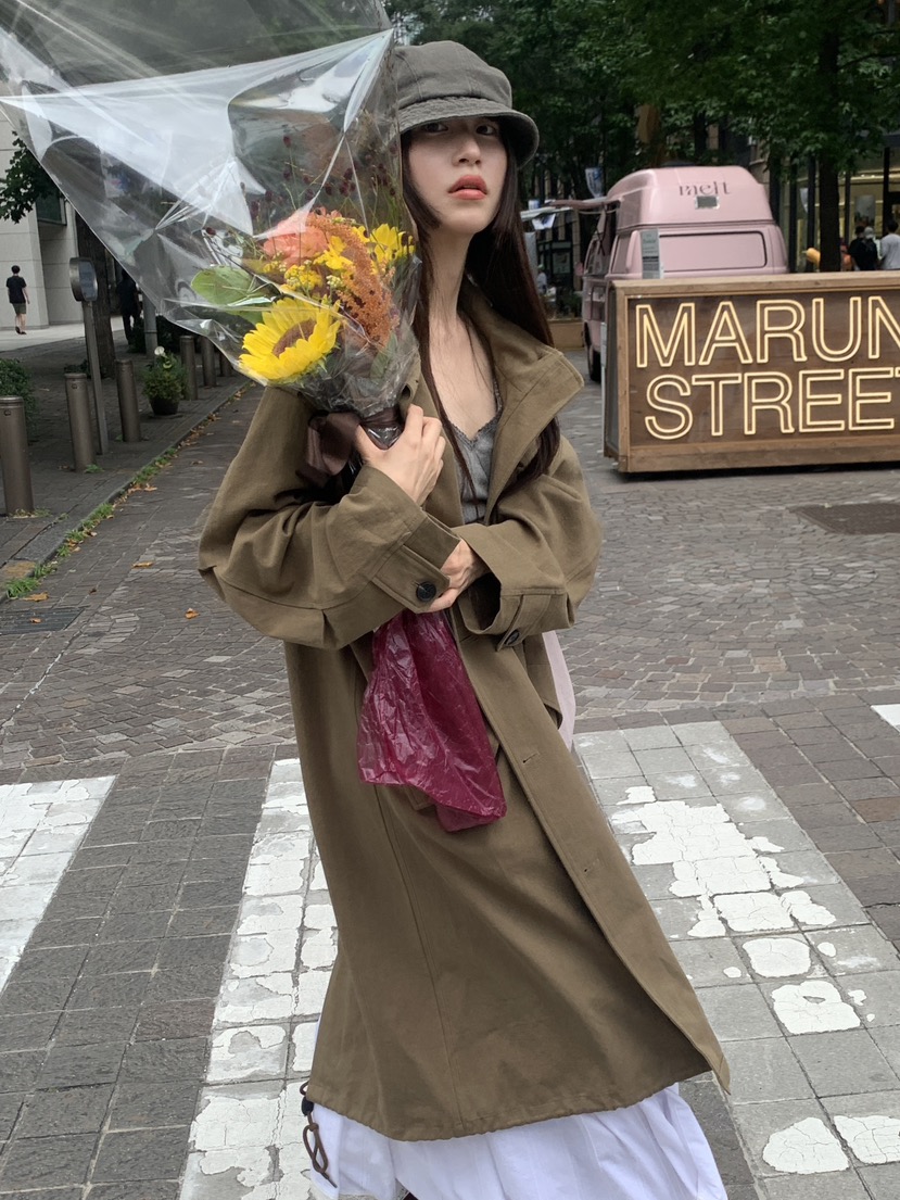 LOGARDEN韓國代購女士新品26初秋熱賣真品時尚26秋冬長款風衣LO GARDEN長款風衣圖色2