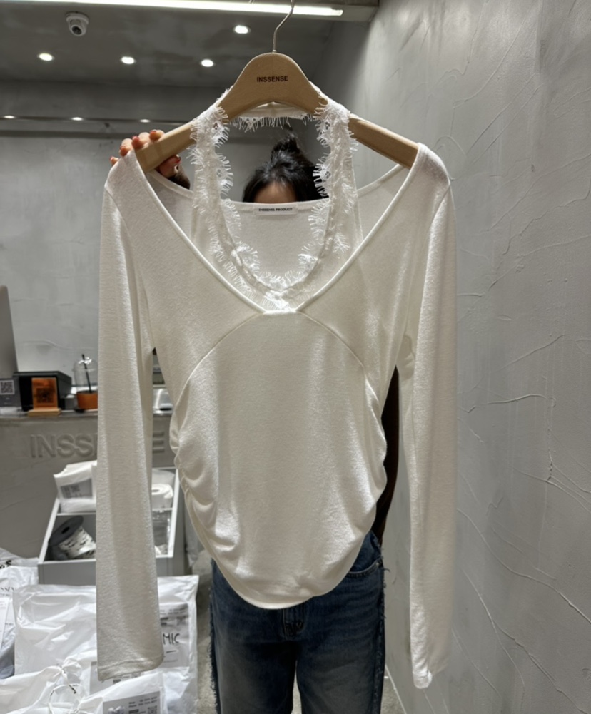PLEASURE韓國直郵女裝新品時尚熱賣人氣職業真品長袖T恤蕾絲PLEASURE長袖T恤圖色3