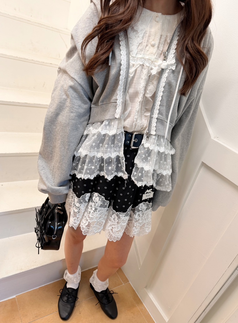BOUTIQUE-L韓國直郵女士新品熱賣休閑時尚半身裙中短裙蕾絲BOUTIQUE-L半身裙/中短裙