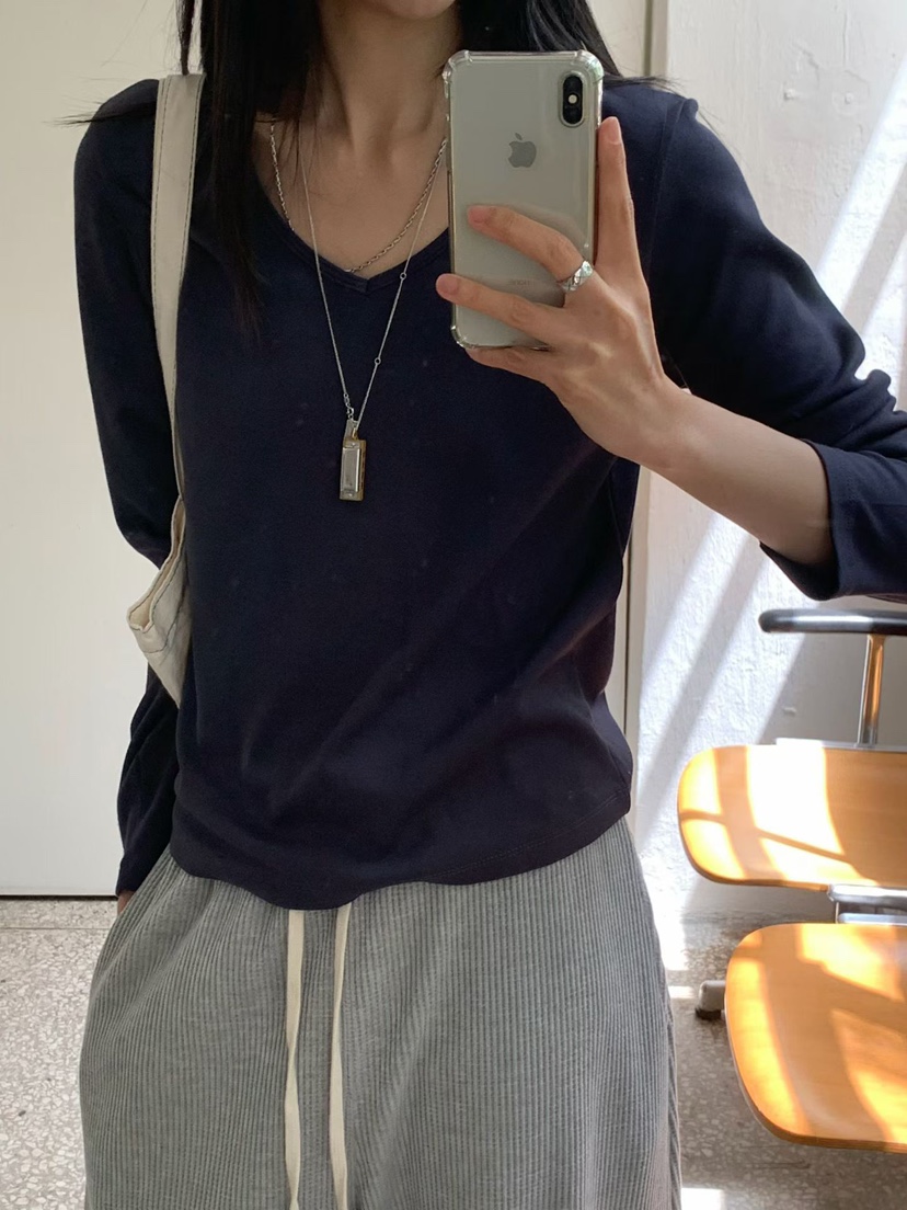 ARKIE/TAF東大門直郵女士新款職業時尚熱賣推薦長袖T恤V領ARKIE/TAF長袖T恤