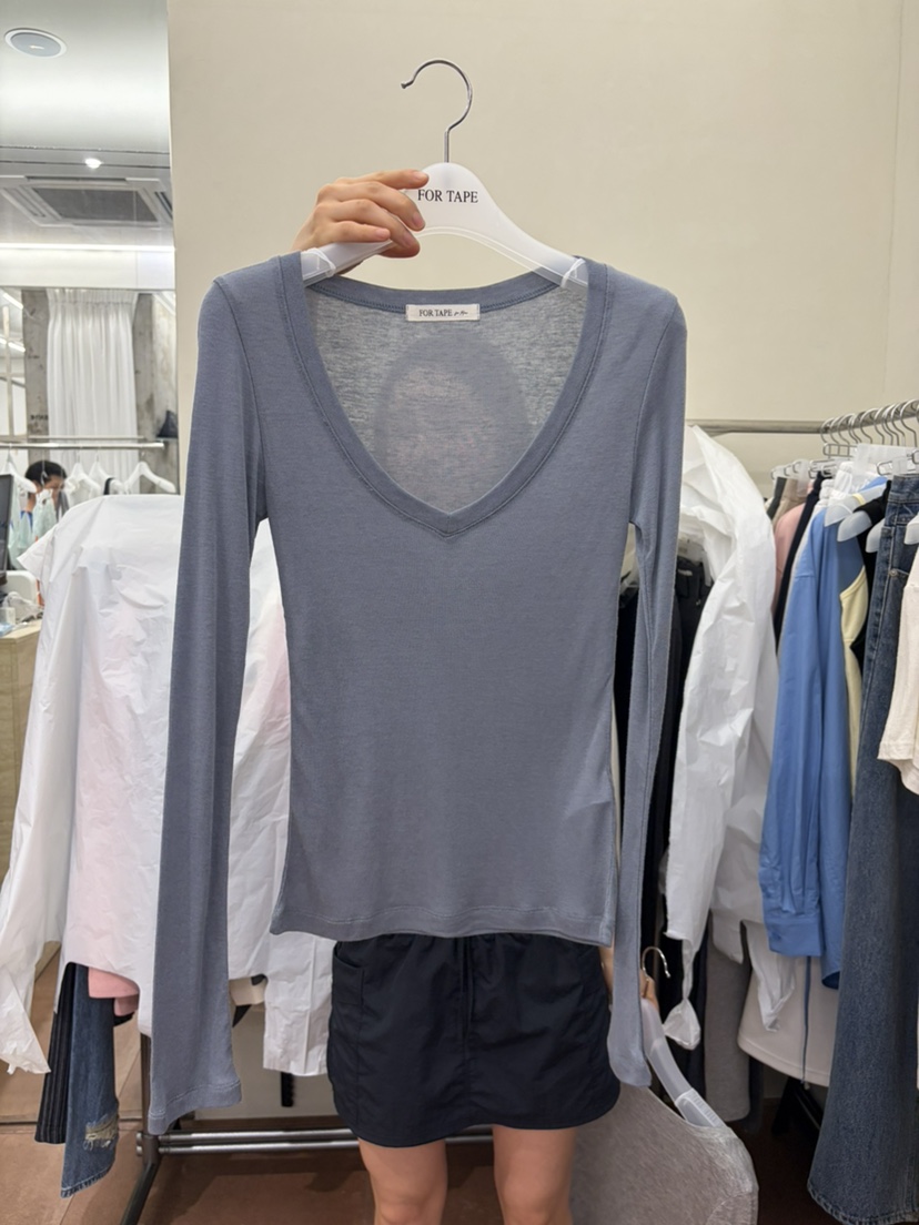 FOR TAPE東大門實拍女士新品熱賣休閑推薦長袖T恤V領深VFOR TAPE長袖T恤圖色3