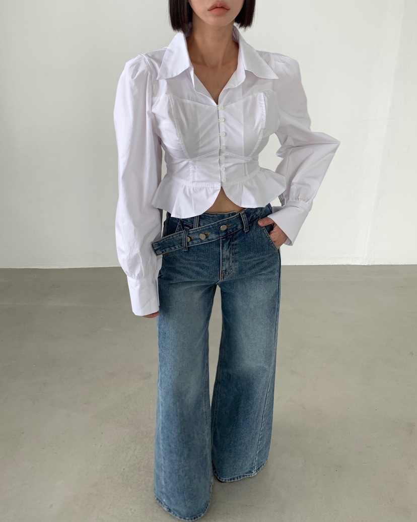 2TWO MOON韓國代購女裝新款真品休閑時尚襯衫蕾絲衫紐扣2TWO MOON襯衫/蕾絲衫