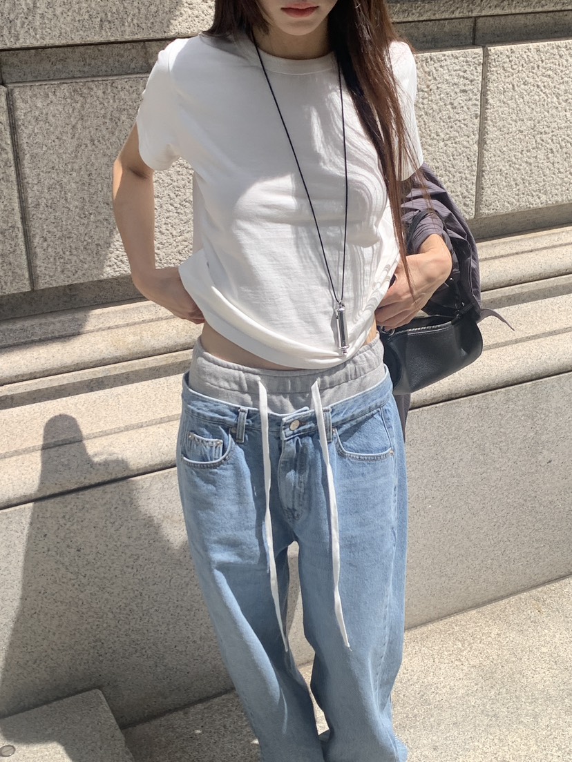 LOGARDEN韓國直郵女士新品休閑時尚熱賣推薦牛仔褲毛圈布LO GARDEN牛仔褲