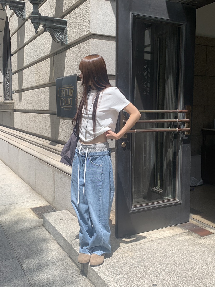 LOGARDEN韓國直郵女士新品休閑時尚熱賣推薦牛仔褲毛圈布LO GARDEN牛仔褲