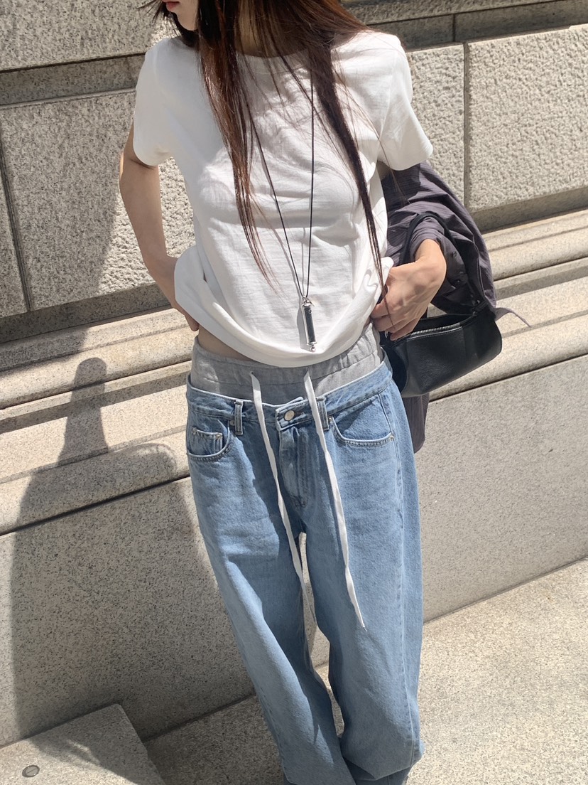 LOGARDEN韓國直郵女士新品休閑時尚熱賣推薦牛仔褲毛圈布LO GARDEN牛仔褲