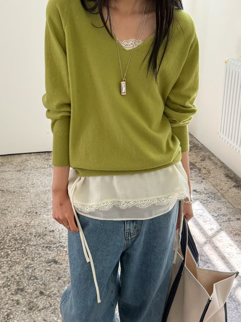ARKIE/TAF東大門實拍女裝新品26初秋26秋冬針織衫V領羊絨插肩ARKIE/TAF針織衫