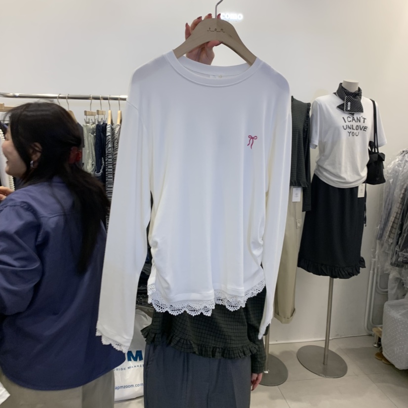 TAN&amp;COMO韓國代購女士新款26秋冬熱賣休閑長袖T恤絲帶tan-COMO長袖T恤圖色1