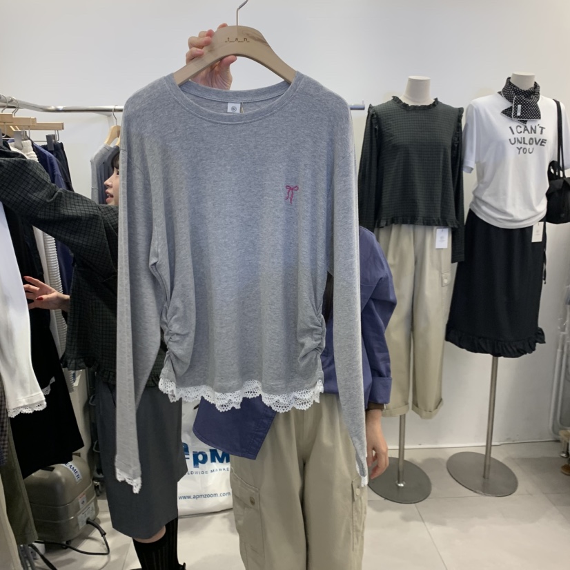 TAN&amp;COMO韓國代購女士新款26秋冬熱賣休閑長袖T恤絲帶tan-COMO長袖T恤圖色2