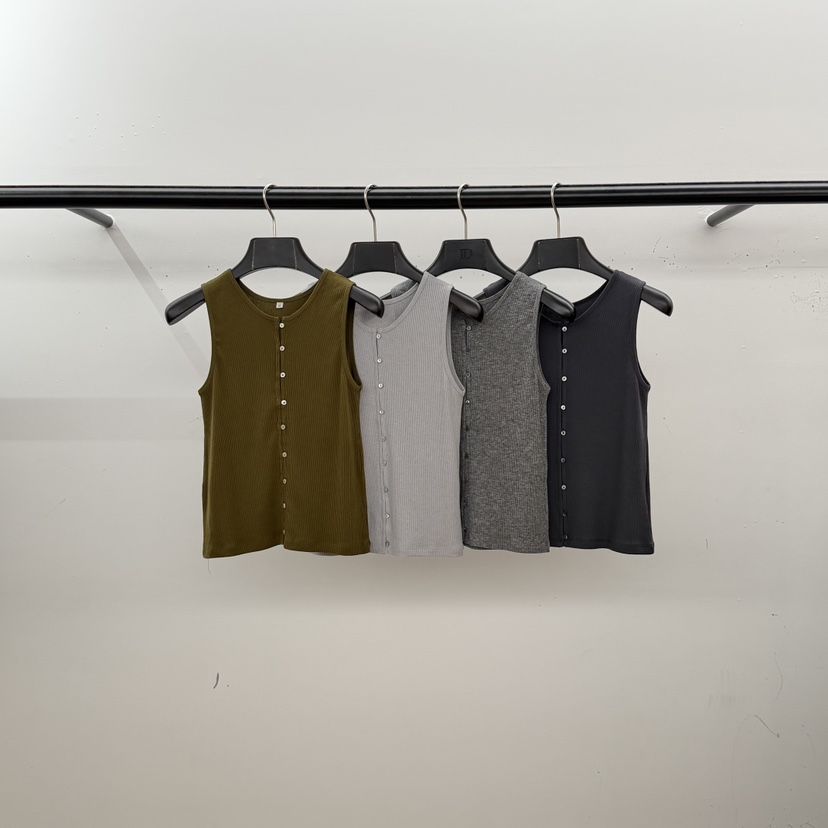 ID東大門實拍女士新品26初秋時尚真品人氣吊帶背心無袖紐扣ID吊帶/背心