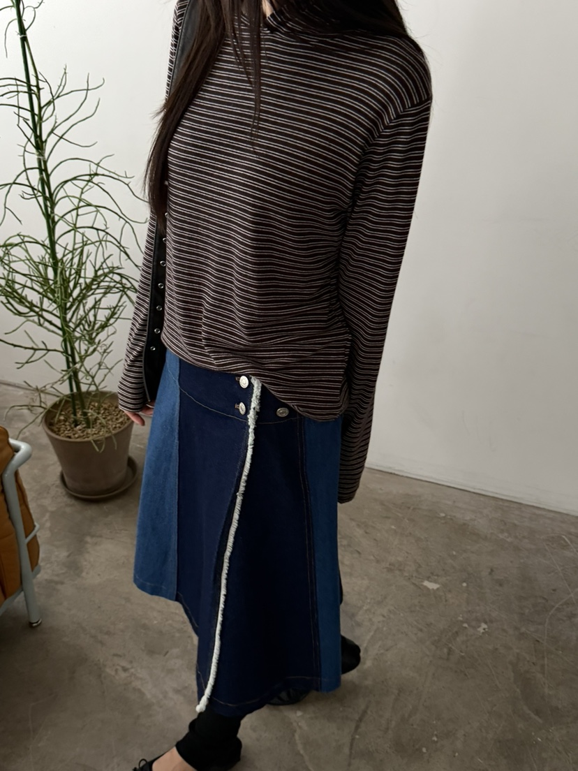 FOSET東大門直郵女士新款26初秋26秋冬休閑半身裙中短裙撞色FOSET半身裙/中短裙