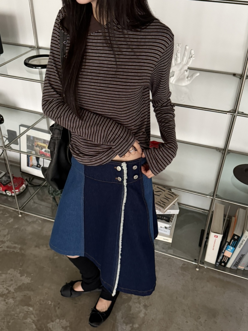 FOSET東大門直郵女士新款26初秋26秋冬休閑半身裙中短裙撞色FOSET半身裙/中短裙
