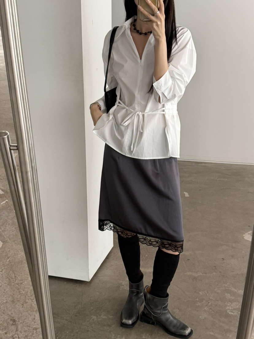 FOSET韓國代購女士新品26秋冬26初秋推薦人氣襯衫蕾絲衫拉鏈FOSET襯衫/蕾絲衫