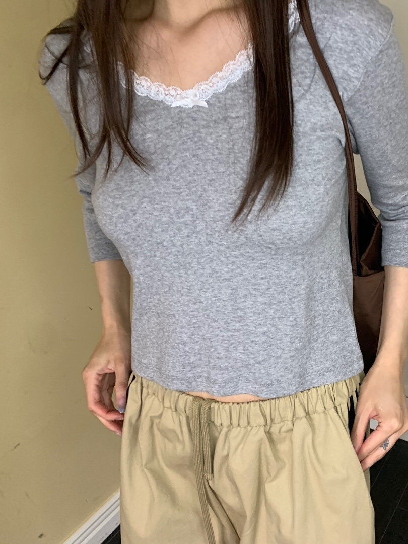 LIKEVAM東大門代購女士新款熱賣26初秋真品休閑推薦T恤蕾絲LIKEVAMT恤圖色3