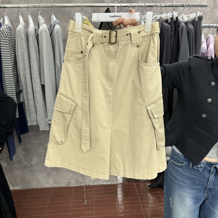 FOUNDATION東大門直郵女裝新品人氣真品半身裙中短裙含腰帶FOUNDATION半身裙/中短裙圖色1