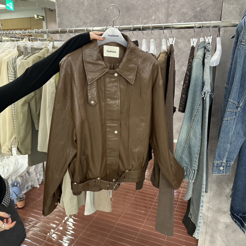 FOUNDATION東大門代購女士新品26秋冬時尚熱賣皮衣含腰帶FOUNDATION皮衣圖色2