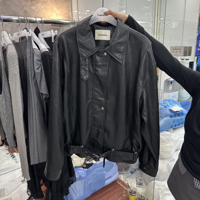 FOUNDATION東大門代購女士新品26秋冬時尚熱賣皮衣含腰帶FOUNDATION皮衣圖色3