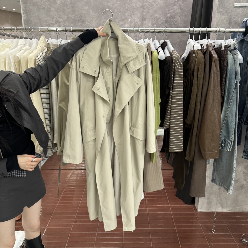 FOUNDATION韓國代購女裝新品休閑26秋冬時尚真品長款風衣FOUNDATION長款風衣圖色1