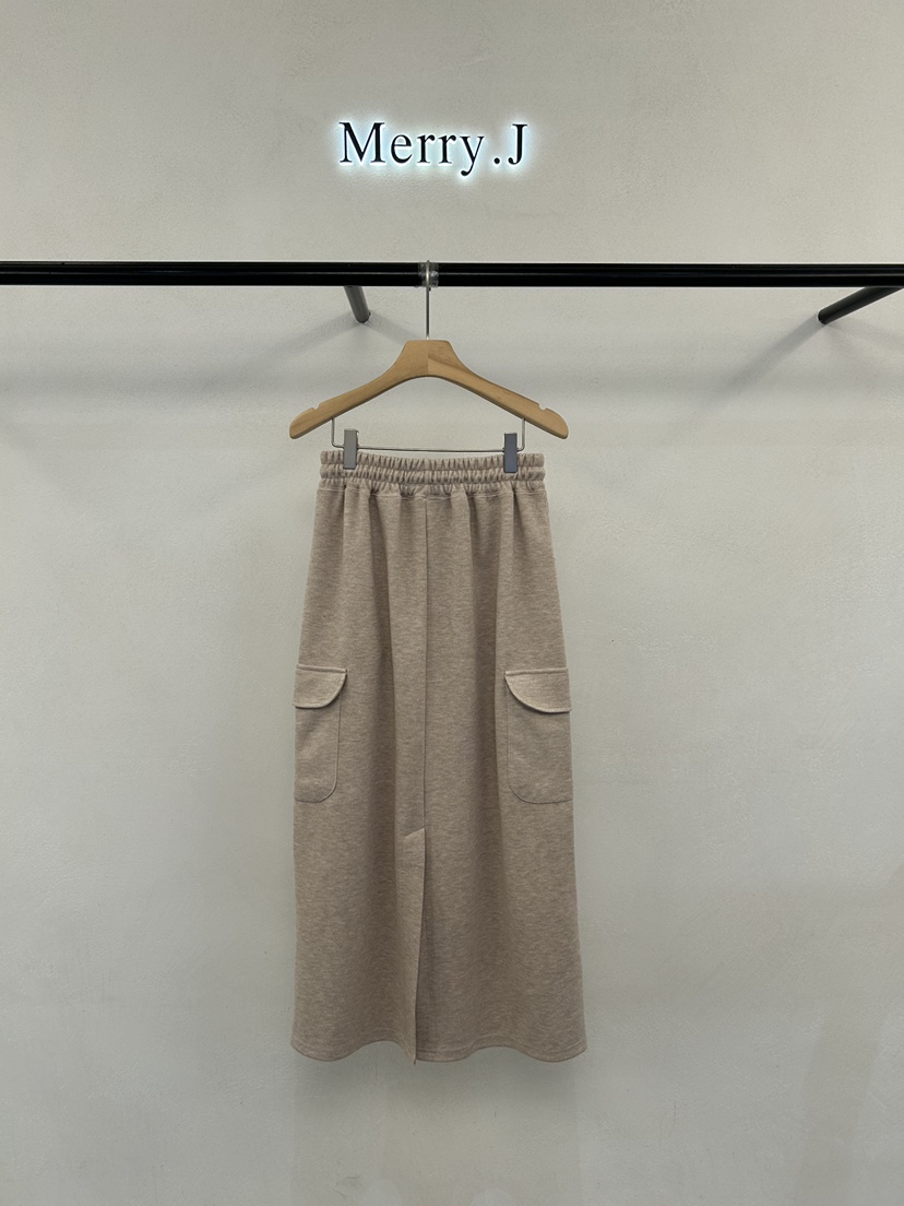 MERRY-J韓國直郵女士新品26秋冬真品熱賣時尚休閑長裙口袋MERRY-J長裙