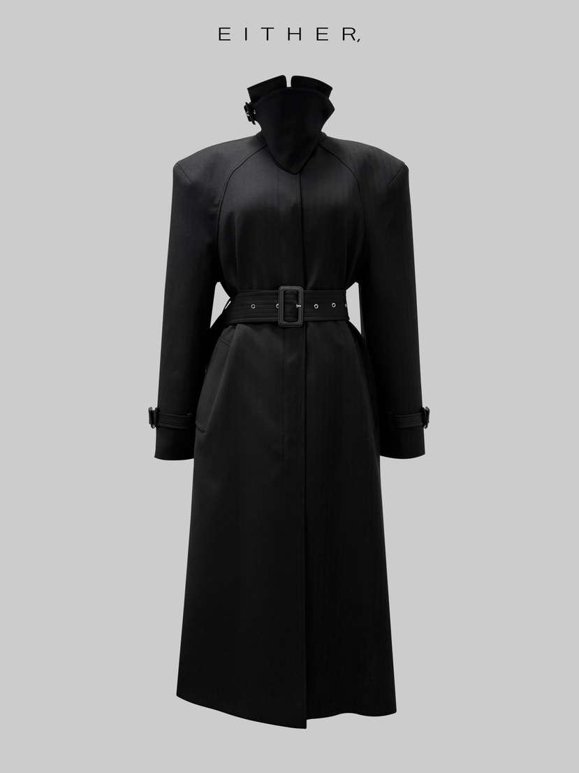 GATELESS韓國直郵女士新品推薦長款風衣羊毛人字紋含腰帶GATELESS長款風衣圖色2