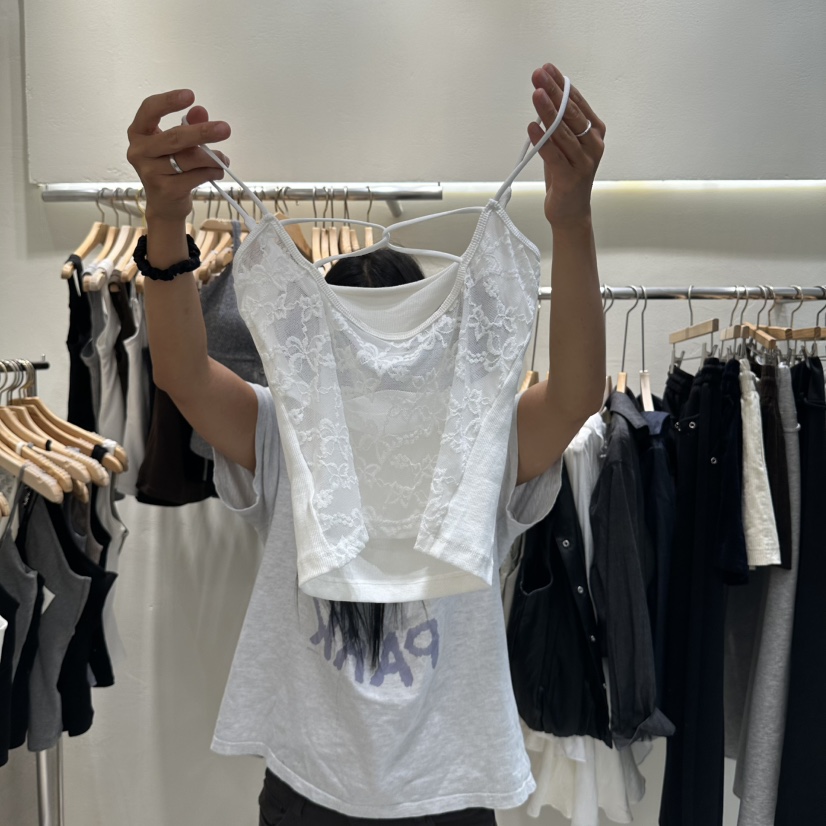 ROUGH東大門實拍女士新款26秋冬休閑推薦人氣吊帶背心蕾絲ROUGH吊帶/背心