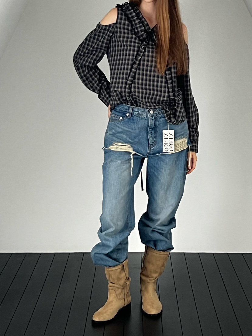 ZEROZERO韓國直郵26秋冬新品時尚真品熱賣襯衫蕾絲衫格紋ZEROZERO襯衫/蕾絲衫