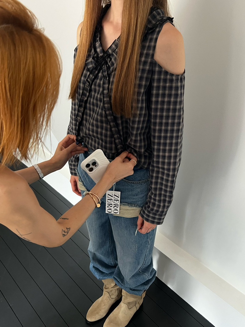 ZEROZERO韓國直郵26秋冬新品時尚真品熱賣襯衫蕾絲衫格紋ZEROZERO襯衫/蕾絲衫