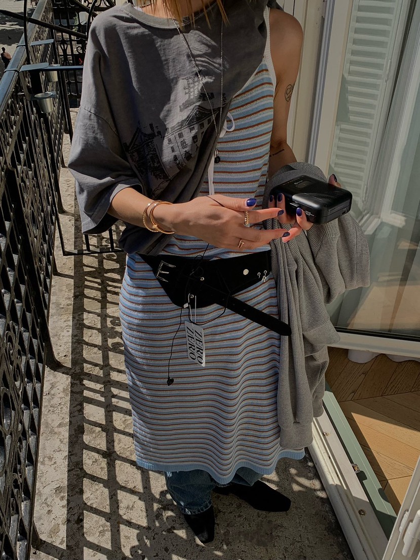 ZEROZERO東大門實拍26秋冬新品真品時尚連衣裙不含腰帶條紋ZEROZERO連衣裙
