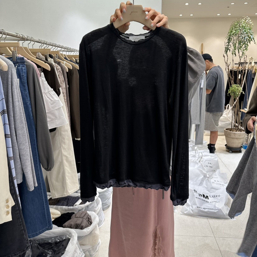 GRACIA韓國直郵女士新品真品人氣推薦時尚長袖T恤天絲蕾絲GRACIA長袖T恤圖色3