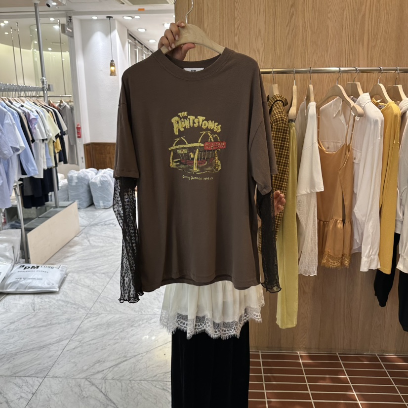 CHOI-L東大門實拍女裝新款推薦休閑真品時尚長袖T恤假兩件CHOI長袖T恤圖色3棕色