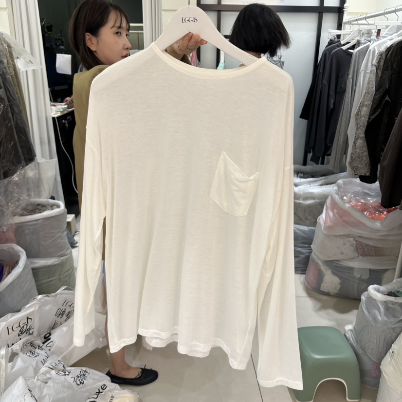 EGG IS韓國代購26秋季新品真品時尚休閑人氣長袖T恤口袋EGG IS長袖T恤圖色2