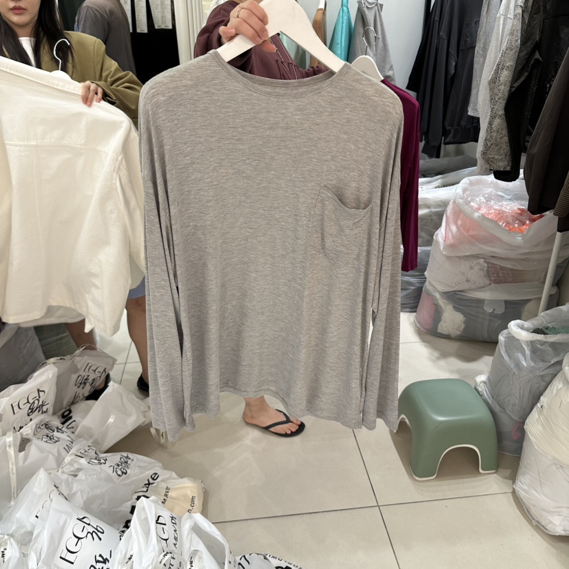 EGG IS韓國代購26秋季新品真品時尚休閑人氣長袖T恤口袋EGG IS長袖T恤圖色3