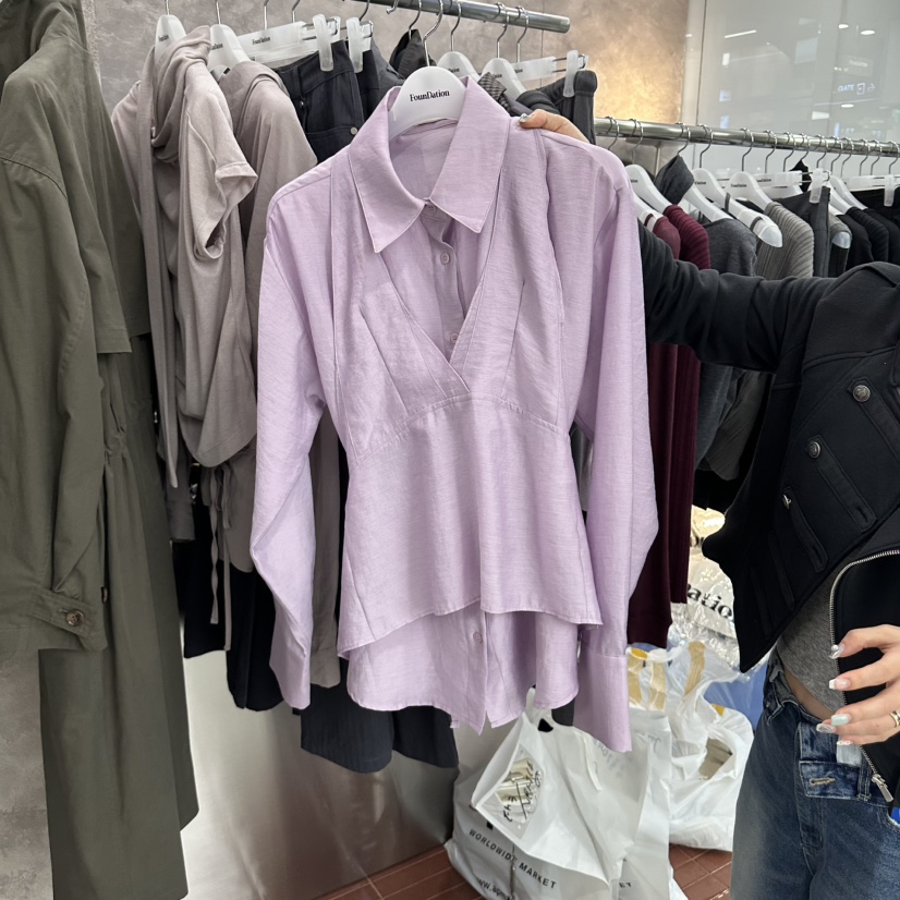 FOUNDATION東大門代購女裝新品真品推薦時尚襯衫蕾絲衫疊穿FOUNDATION襯衫/蕾絲衫圖色2