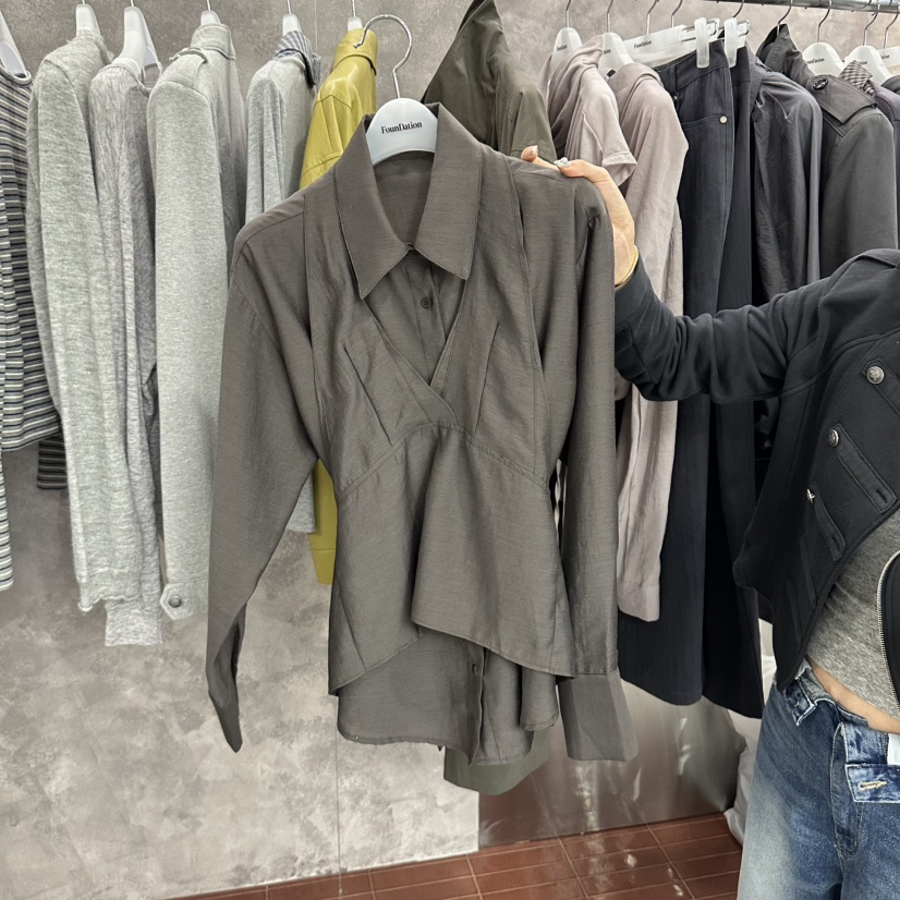 FOUNDATION東大門代購女裝新品真品推薦時尚襯衫蕾絲衫疊穿FOUNDATION襯衫/蕾絲衫圖色3
