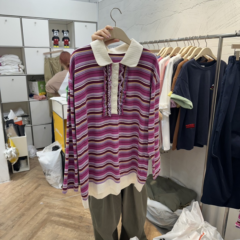 DE LINE韓國代購女士新品時尚人氣職業熱賣26春夏長袖T恤DE LINE長袖T恤圖色1